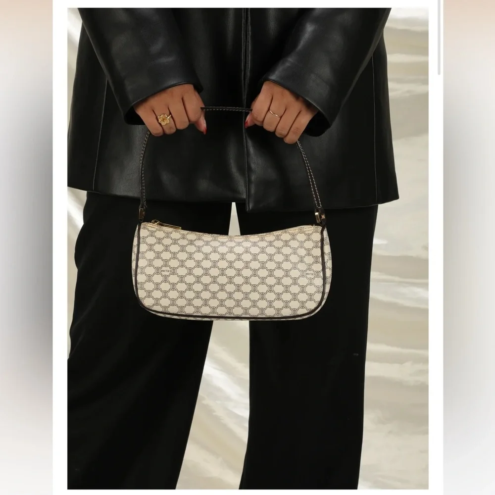 CELINE Macadam Triomphe Monogram Pochette Shoulder Bag- Vintage Off White Brown - Picture 5 of 12